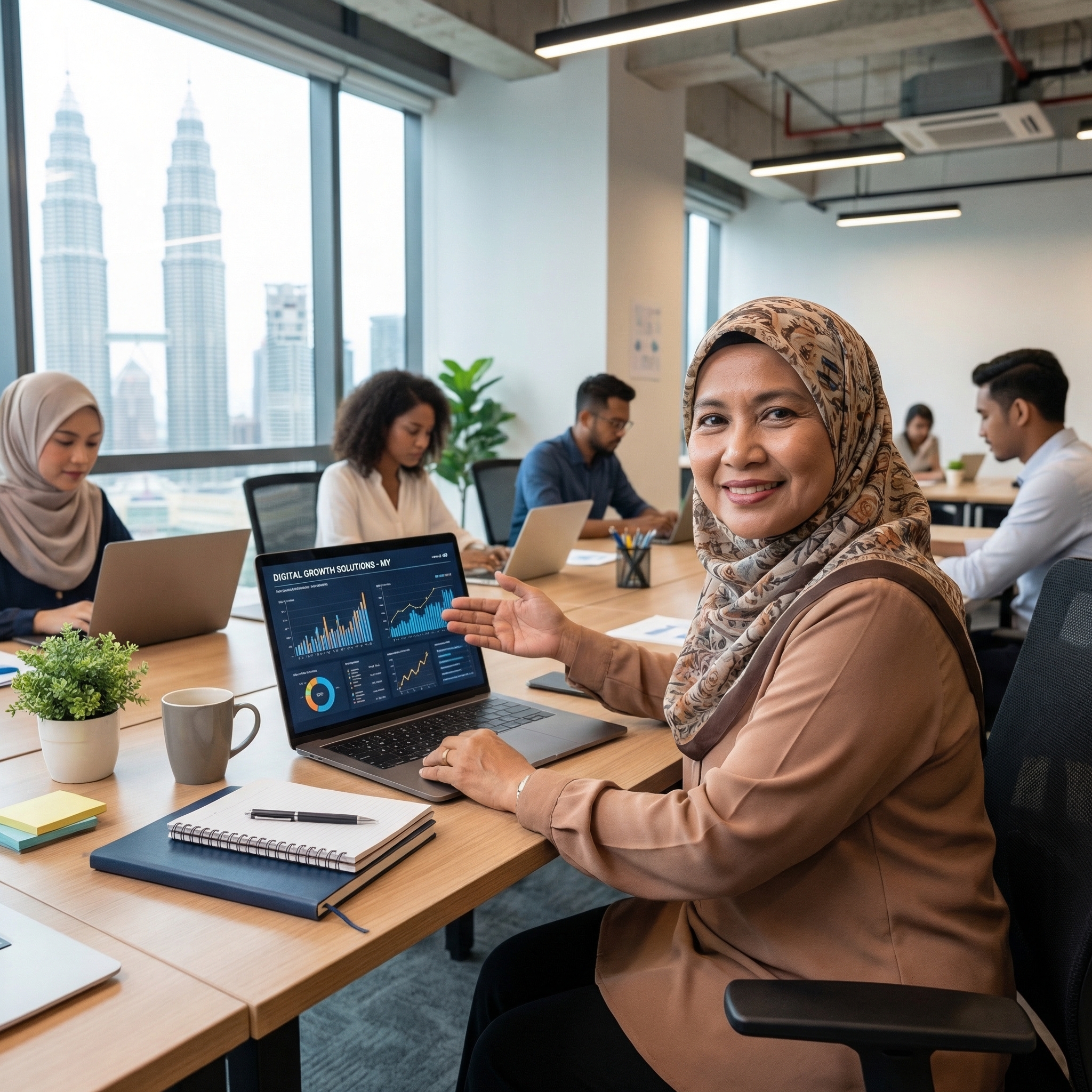 Professional presenting data dashboard to team