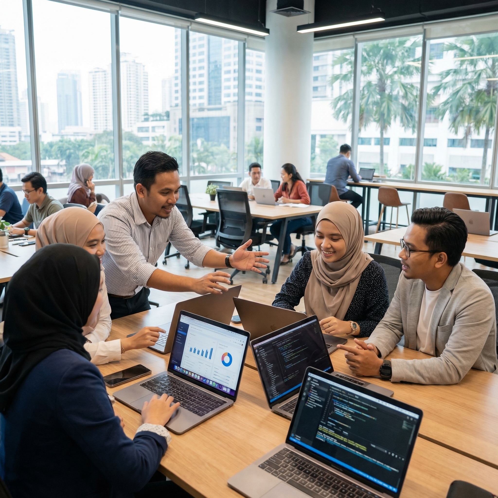 Team collaborating on AI-powered solutions