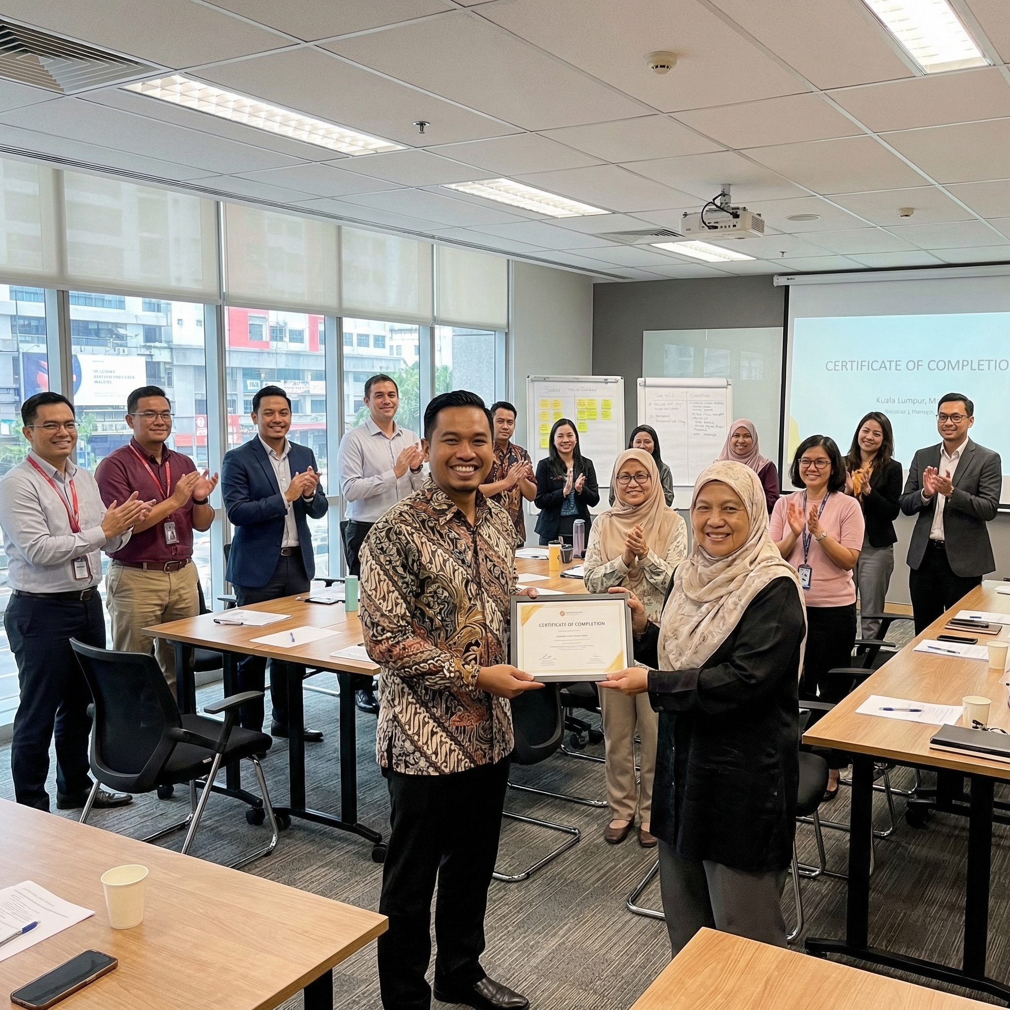 Certificate presentation at training graduation